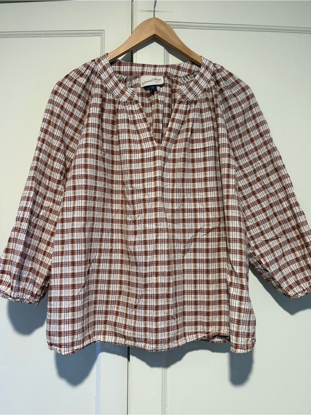 Universal Thread Plaid Cotton Peasant Blouse